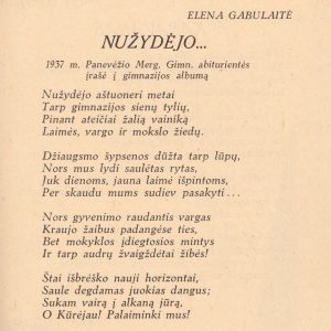 Gabulaitė, Elena. Nužydėjo… Ateitis, 1937, Nr. 10, p. 357.
