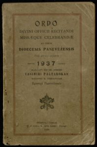 Ordo divini officii recitandi missaeque celebrandae. Pro anno domini 1937 / mandato exc. mi domini Casimiri Paltarokas. Neapolis, 1936. 144 [2] p.
