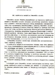 4. Panevėžio miesto tarybos sprendimas dėl ekumeninio pobūdžio kolegijos steigimo. 1992 m. kovo 27 d. Šiaulių regioninio valstybės archyvo Panevėžio filialas. F. 1102, ap. 1, b. 35, l. 189