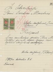 6. Juozo Zikaro prašymas Švietimo ministrui priimti jį Kauno meno mokyklos skulptūros mokytoju. 1929 m. balandžio 8 d. Lietuvos literatūros ir meno archyvas. F. 61, ap. 5, b. 59, l. 2