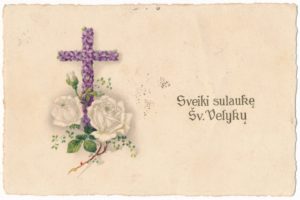 Jonuška, Vincas. Sveikinimas su šv. Velykomis Antanui ir Onai Dailidoniams. Kaunas–Nevėžninkai (Panevėžio r.). 1924 04 17. Panevėžio apskrities Gabrielės Petkevičaitės-Bitės viešoji biblioteka, Onos Dailidonytės fondas F140-7