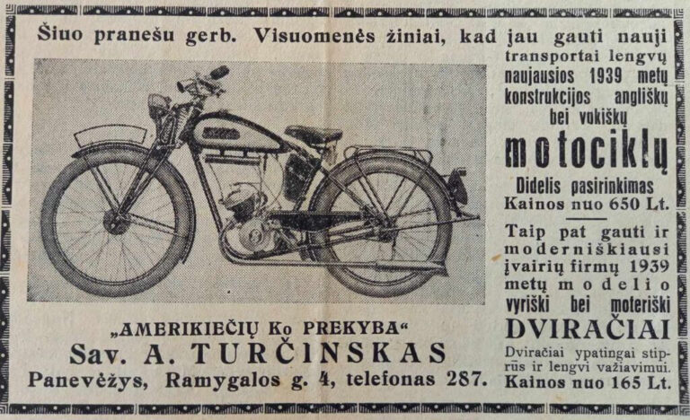 Reklaminis skelbimas 1939 m. gegužės 17 d. laikraštyje „Panevėžio garsas“. Iš Panevėžio apskrities Gabrielės Petkevičaitės-Bitės bibliotekos rinkinių