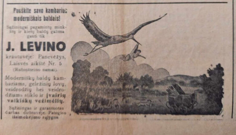 Reklaminis skelbimas 1940 m. birželio 8 d. laikraštyje „Panevėžio garsas“. Iš Panevėžio apskrities Gabrielės Petkevičaitės-Bitės bibliotekos rinkinių
