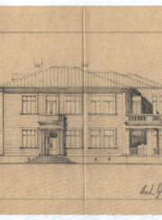 1. K. Slieko gyvenamojo namo Panevėžyje projekto eskizas. Architektas V. Landsbergis-Žemkalnis. 1928 m. Lietuvos literatūros ir meno archyvas. F. 81, ap. 1, b. 667, l. 7