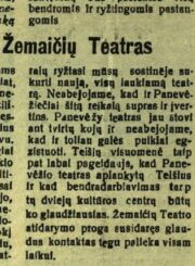 2. Pranešimas apie Juozo Miltinio sutikimą persikelti į Telšius Žemaičių teatro meno vadovu. Žemaičių žemė, 1943, vasario 27, Nr. 7, p. 4. Iš epaveldas.lt