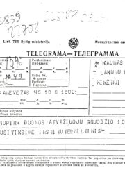 Juozo Miltinio telegrama Algimantui Mikėnui. Panevėžys-Kaunas. PAVB FJM-290-4-4