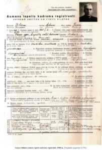 Antano Biliūno asmens lapelis kadrams registruoti. 1940 m. Iš: Karo verpetuose. Panevėžys, 2023, įkl. tarp p. 64–65