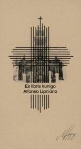 Mazūras, Henrikas. Ex libris kunigo Alfonso Lipniūno. CGD. 83x56. 2008 m. PAVB, Henriko Mazūro fondas F90-146