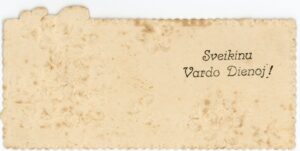 Stasė (pavardė nežinoma) sveikinimas vardo dienos proga Elenai Gabulaitei. 1936 03 02. PAVB, Elenos Gabulaitės fondas F9-1595