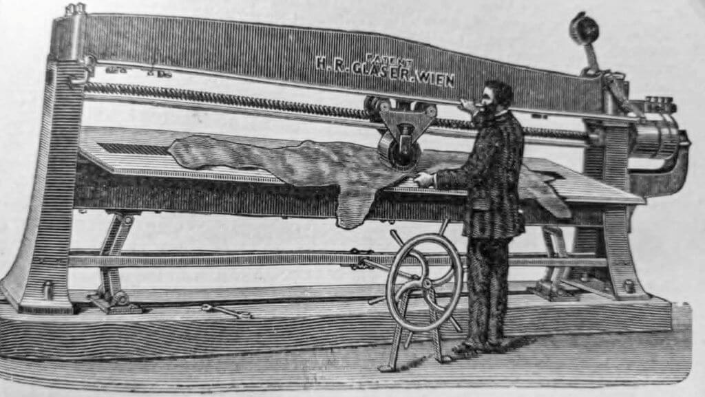 Odos apdirbimo įrenginys, naudotas XIX–XX a. sandūroje. Iš kn.: Промышленность и техника. Энциклопедия промышленных знаний, т. 8, Санкт-Петербург, 1896. Panevėžio kraštotyros muziejaus rinkiniai