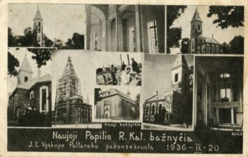 Senoji ir naujoji Papilio Nekaltosios Švč. Mergelės Marijos bažnyčios. Fotogr. K. Bružas. Papilys (Biržų r.). 1936 m. Iš: www.limis.lt; Biržų krašto muziejus „Sėla“, pirminės apskaitos nr. BKM GEK 29480
