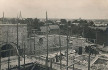 Panevėžio Kristaus Karaliaus katedros statyba. Fotogr. J. Paura. Panevėžys. 1927 m. PAVB, Panevėžio vyskupijos kurijos skaitmeninis archyvas